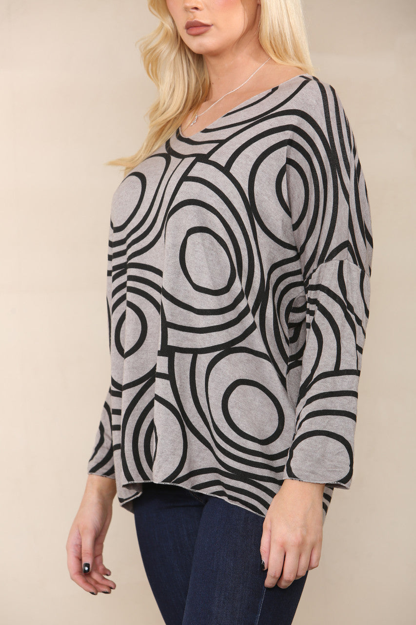 CIRCLE SWIRLS FINE KNIT TOP TAUPE