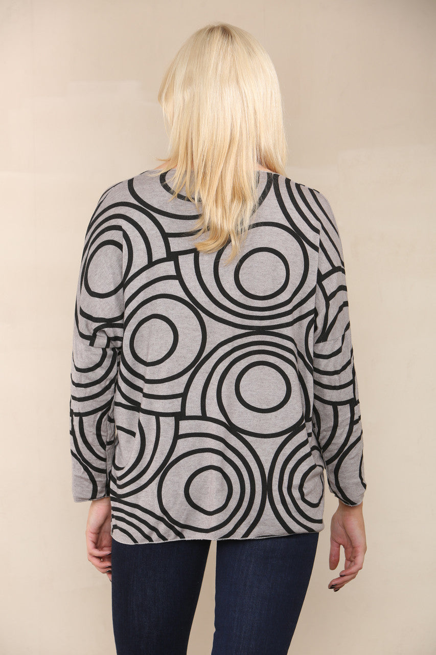 CIRCLE SWIRLS FINE KNIT TOP TAUPE