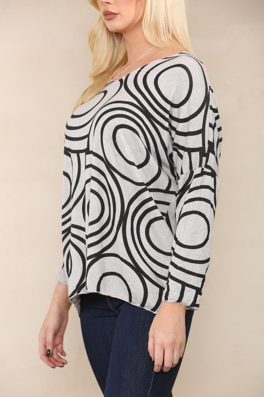 CIRCLE SWIRLS FINE KNIT TOP STONE