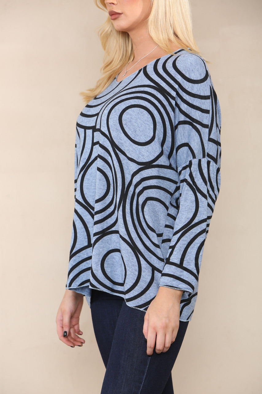 CIRCLE SWIRLS FINE KNIT TOP DENIM