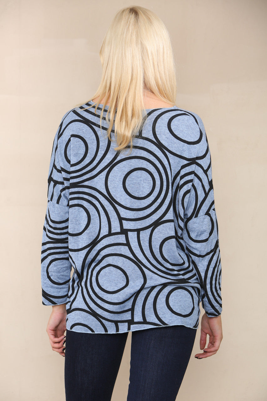 CIRCLE SWIRLS FINE KNIT TOP DENIM