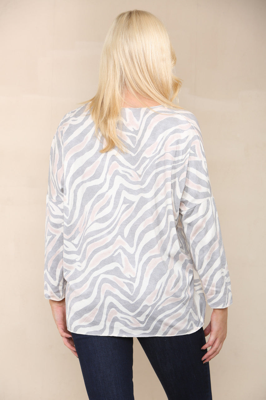 ZEBRA PRINT FINE KNIT TOP GREY