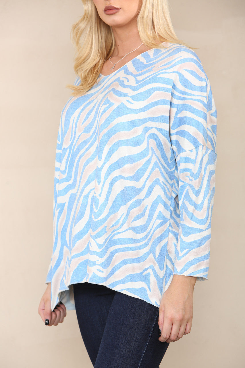 ZEBRA PRINT FINE KNIT TOP DENIM