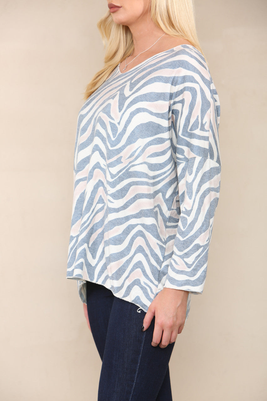 ZEBRA PRINT FINE KNIT TOP NAVY