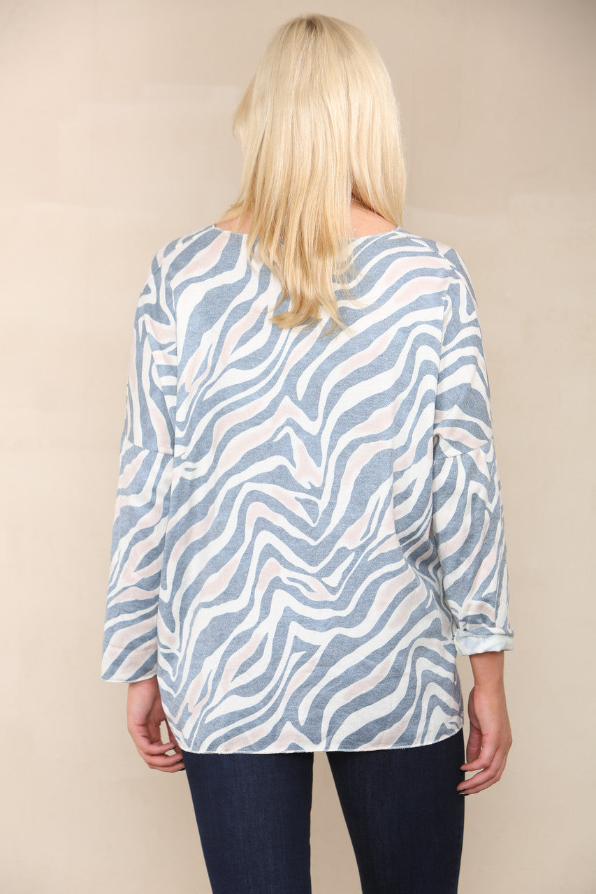 ZEBRA PRINT FINE KNIT TOP NAVY
