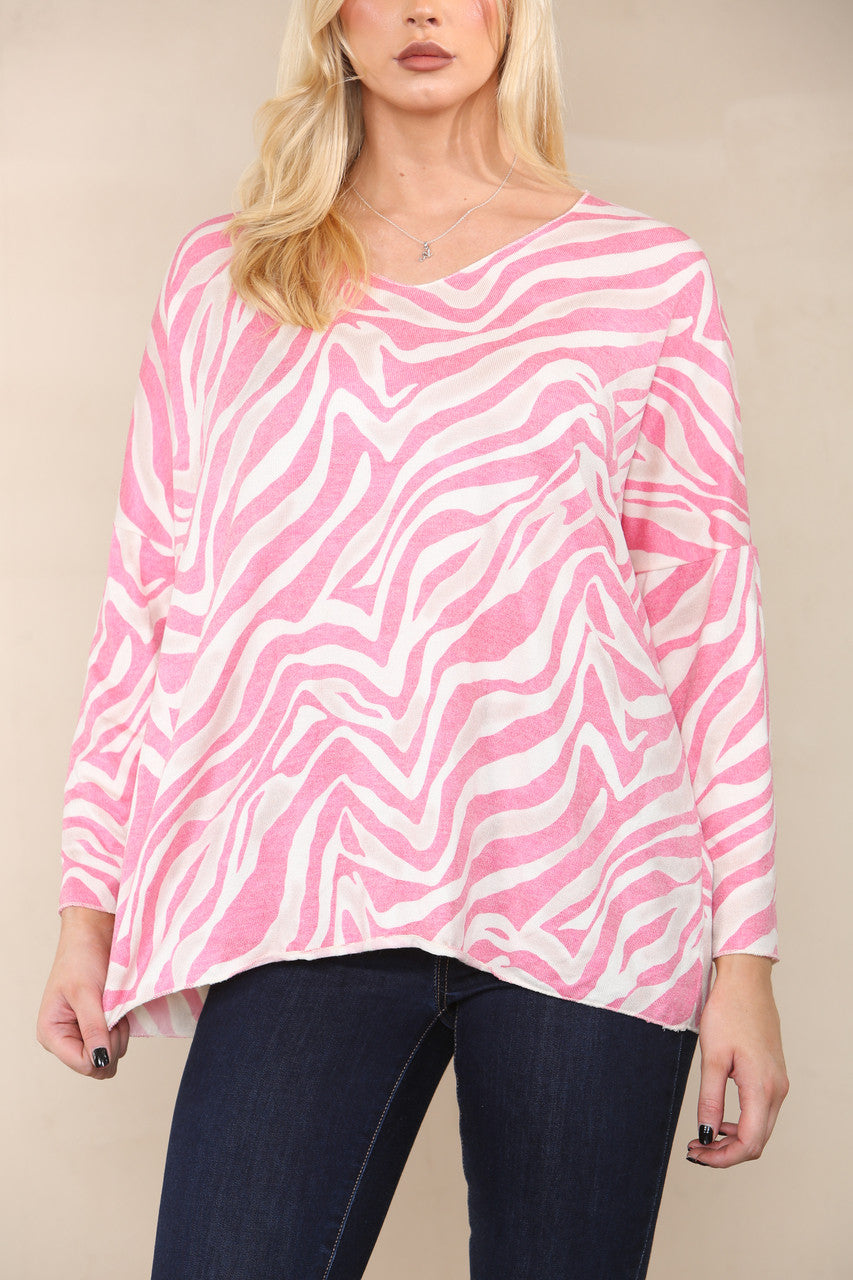 ZEBRA PRINT FINE KNIT TOP CERISE