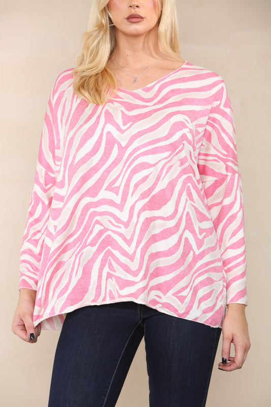 TOP MET ZEBRA PRINT EN FIJNE BRETELTJES CERISE