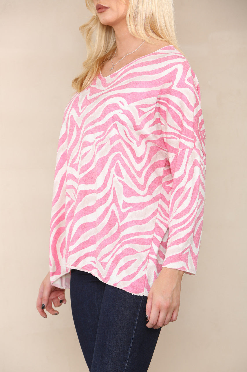 ZEBRA PRINT FINE KNIT TOP CERISE