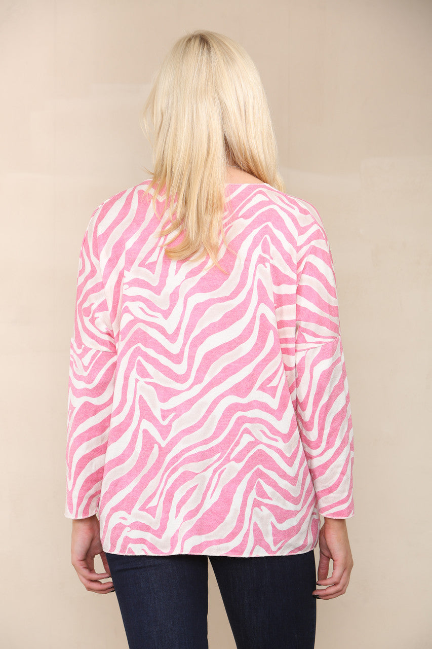 ZEBRA PRINT FINE KNIT TOP CERISE