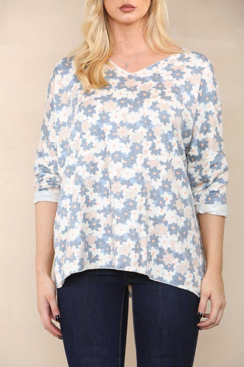 DITSY FLOWERS FINE KNIT TOP NAVY