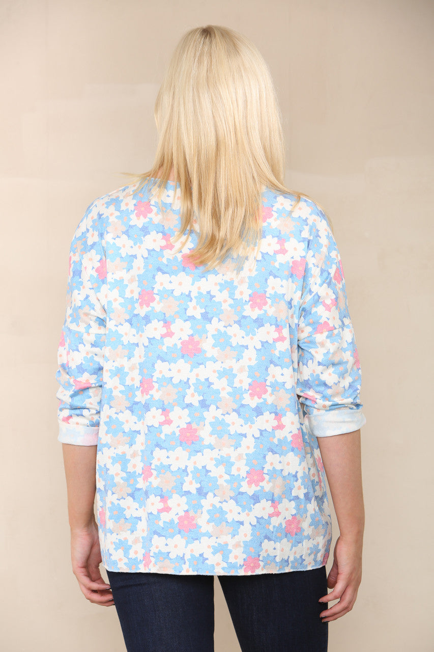 DITSY FLOWERS FINE KNIT TOP DENIM
