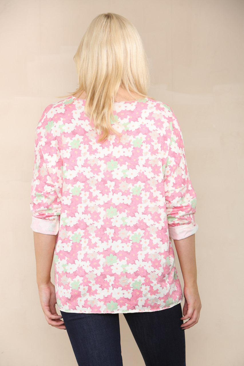 DITSY FLOWERS FINE KNIT TOP CERISE