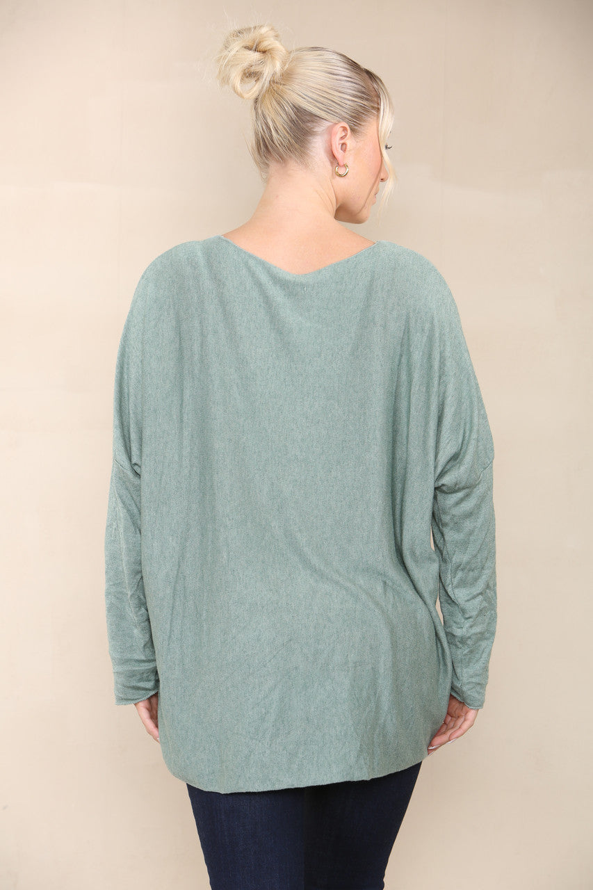 SEQUIN LOVE HEART FINE KNIT TOP KHAKI