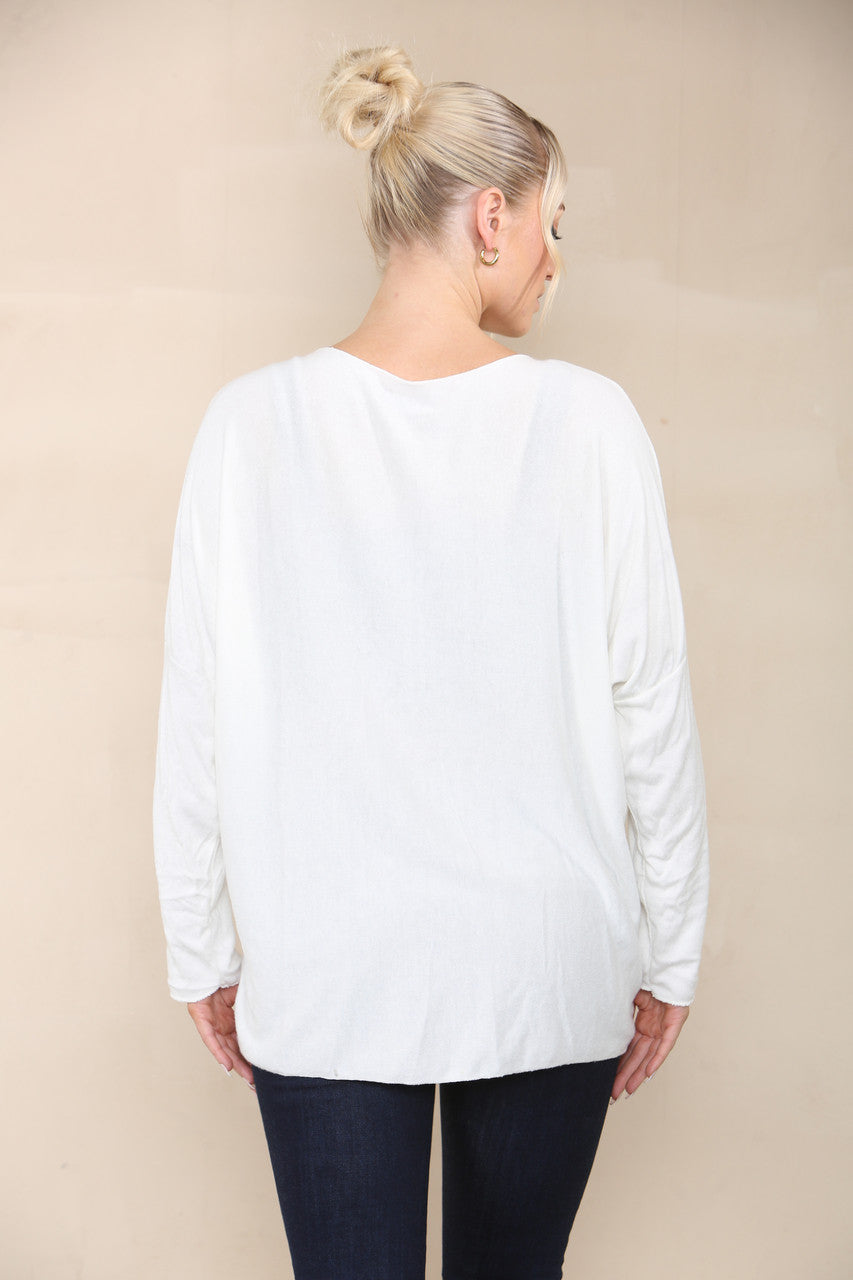 SEQUIN LOVE HEART FINE KNIT TOP WHITE