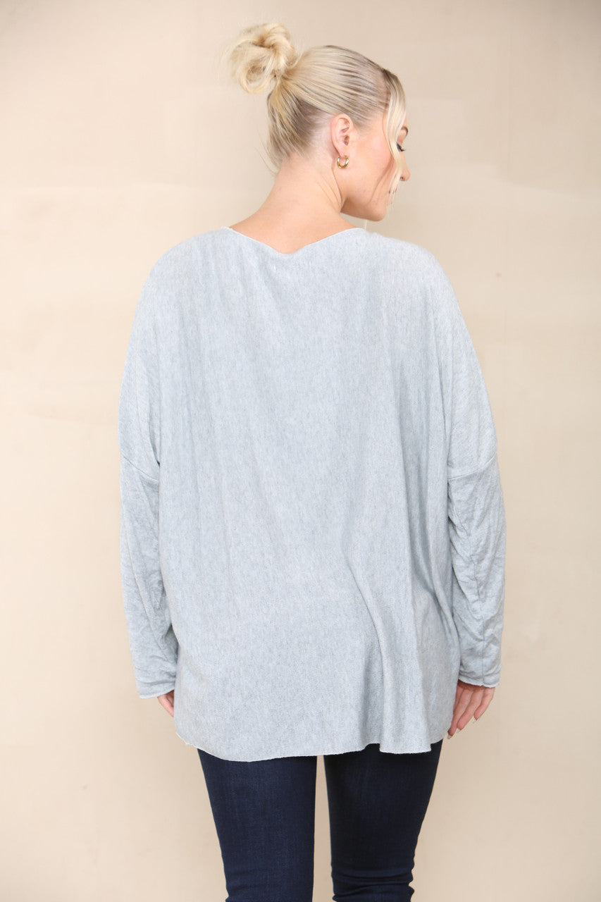 SEQUIN LOVE HEART FINE KNIT TOP GREY