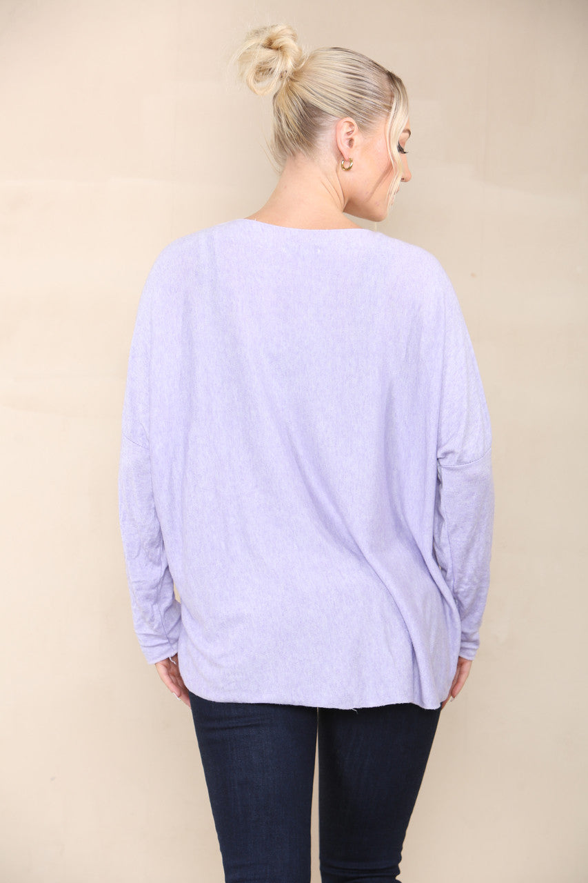 SEQUIN LOVE HEART FINE KNIT TOP LILAC