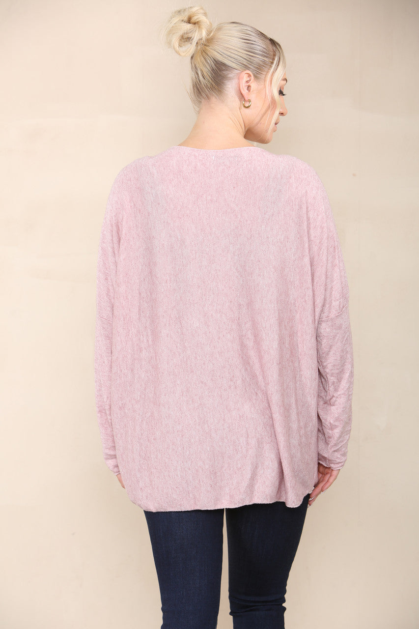 SEQUIN LOVE HEART FINE KNIT TOP DUSTY PINK