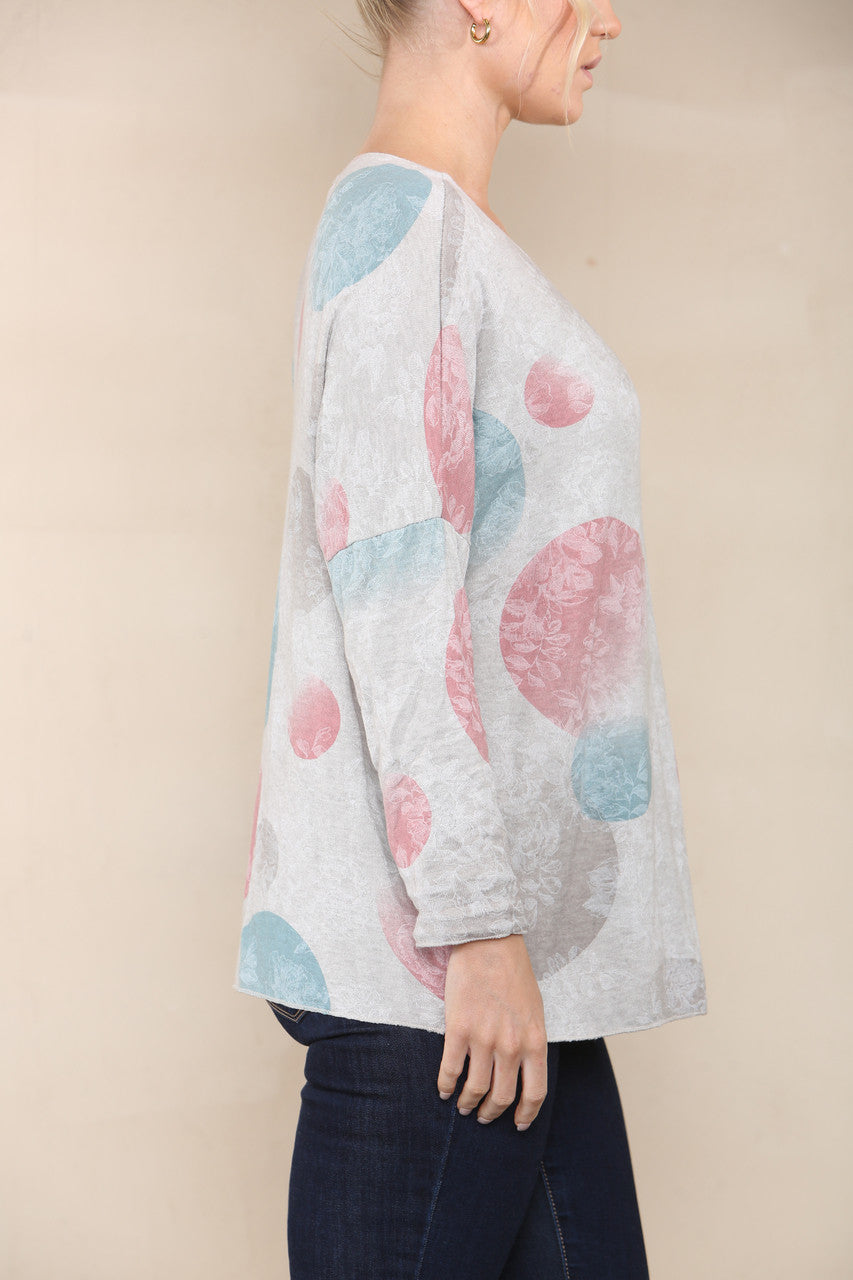 FLORAL CICLE SHADOW PRINT FINE KNIT TOP STONE