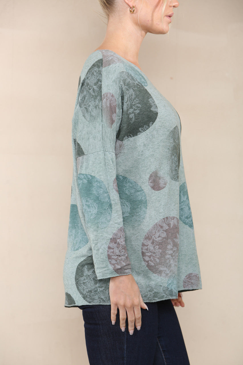FLORAL CICLE SHADOW PRINT FINE KNIT TOP KHAKI