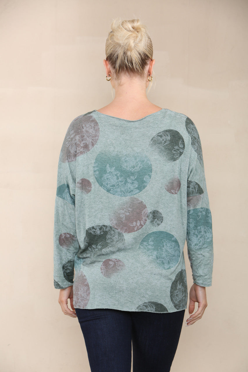 FLORAL CICLE SHADOW PRINT FINE KNIT TOP KHAKI
