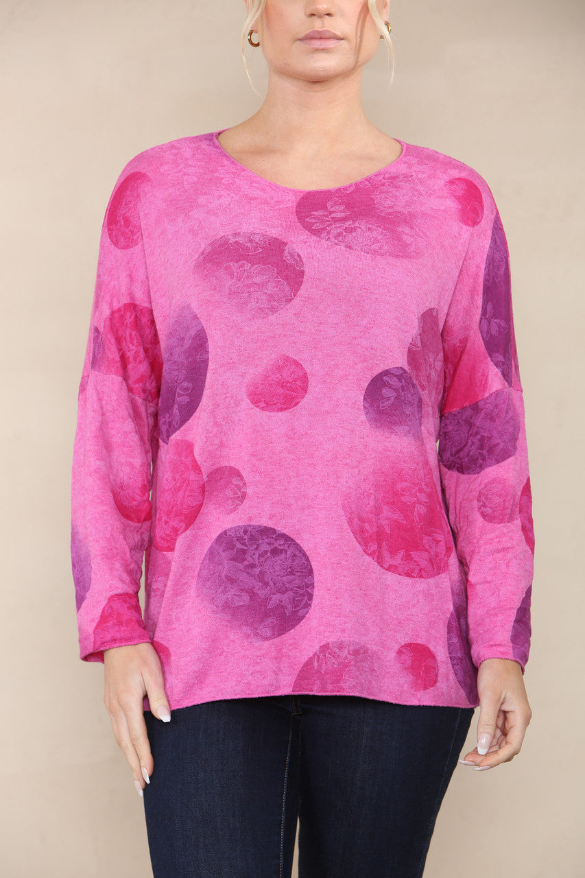 FLORAL CICLE SHADOW PRINT FINE KNIT TOP CERISE