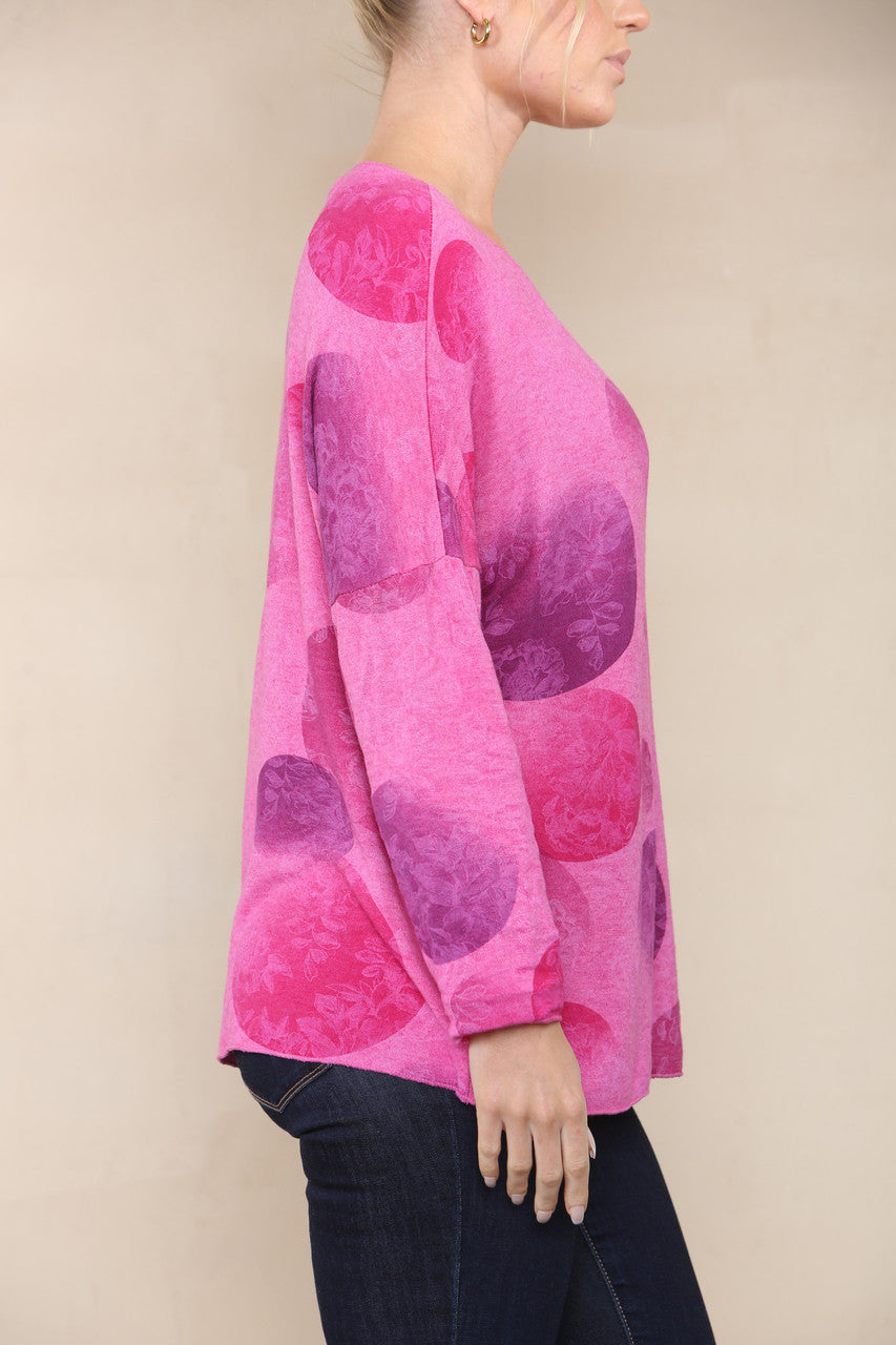 FLORAL CICLE SHADOW PRINT FINE KNIT TOP CERISE