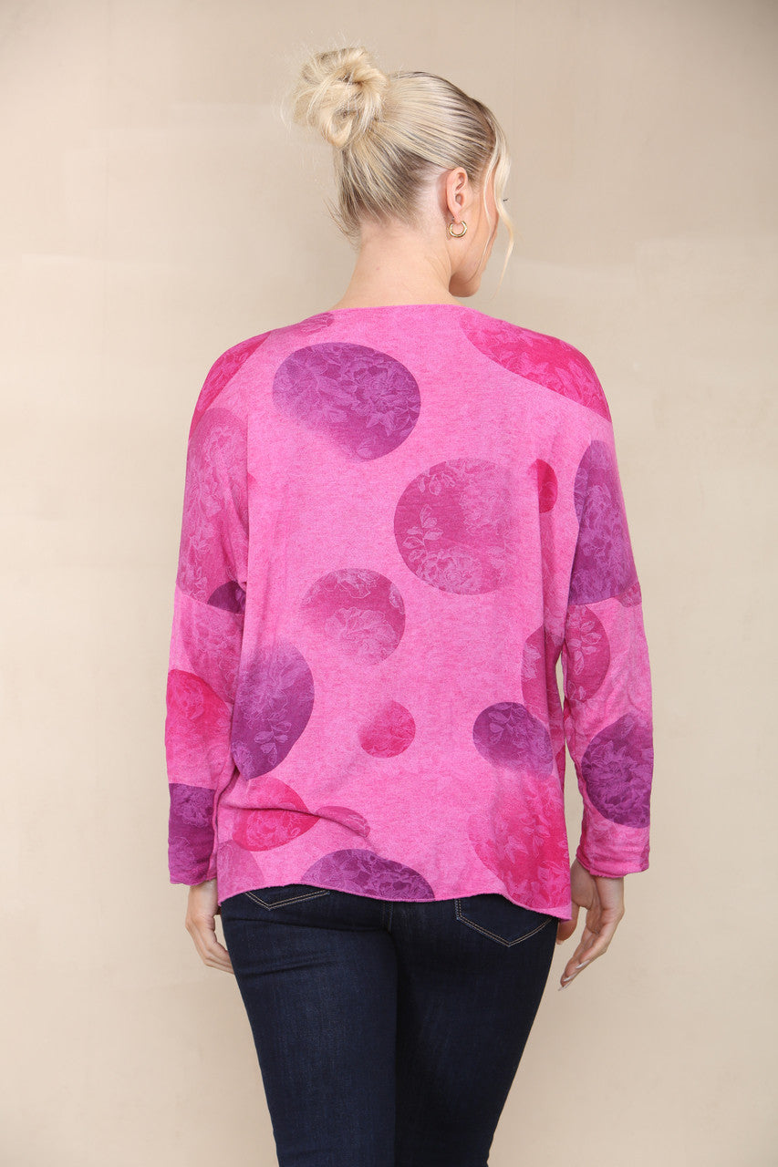 FLORAL CICLE SHADOW PRINT FINE KNIT TOP CERISE