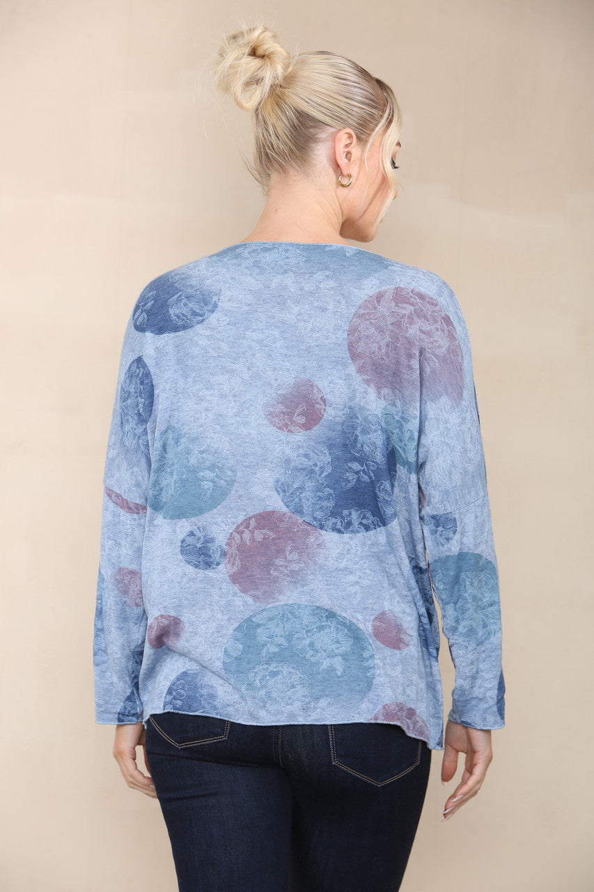FLORAL CICLE SHADOW PRINT FINE KNIT TOP DENIM