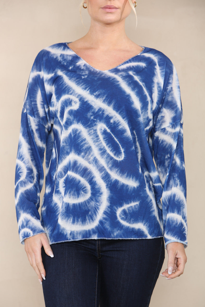 MARBLE SWIRL FINE KNIT TOP NAVY