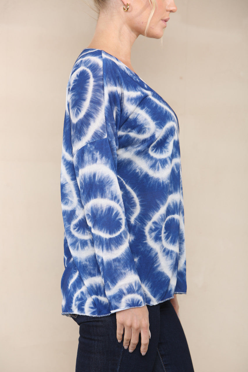 MARBLE SWIRL FINE KNIT TOP NAVY