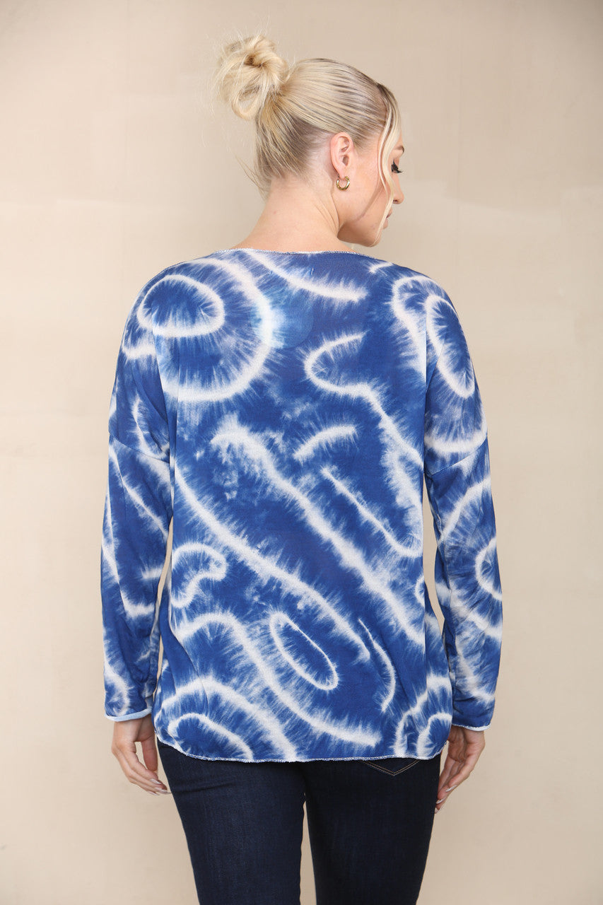 MARBLE SWIRL FINE KNIT TOP NAVY
