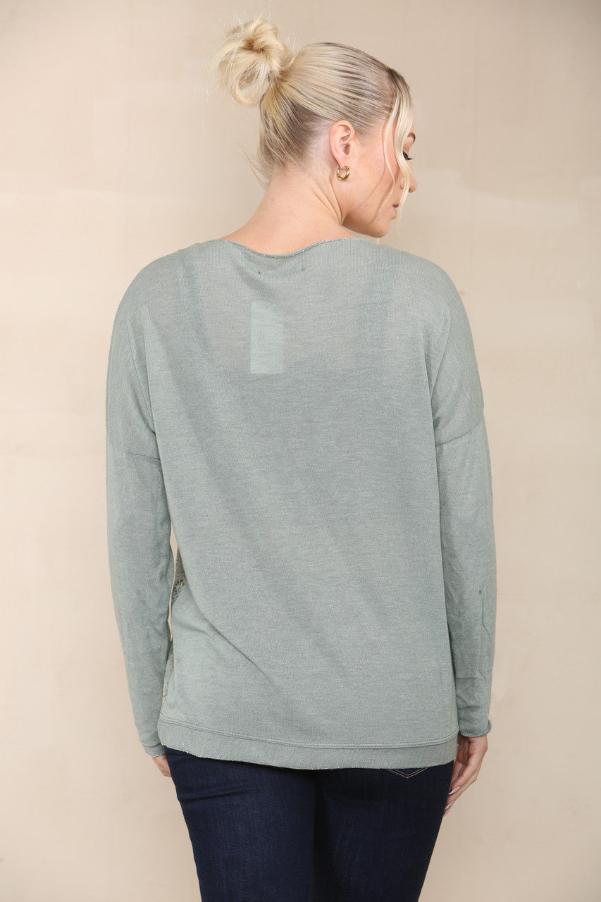REPTILE FOIL FINE KNIT TOP KHAKI