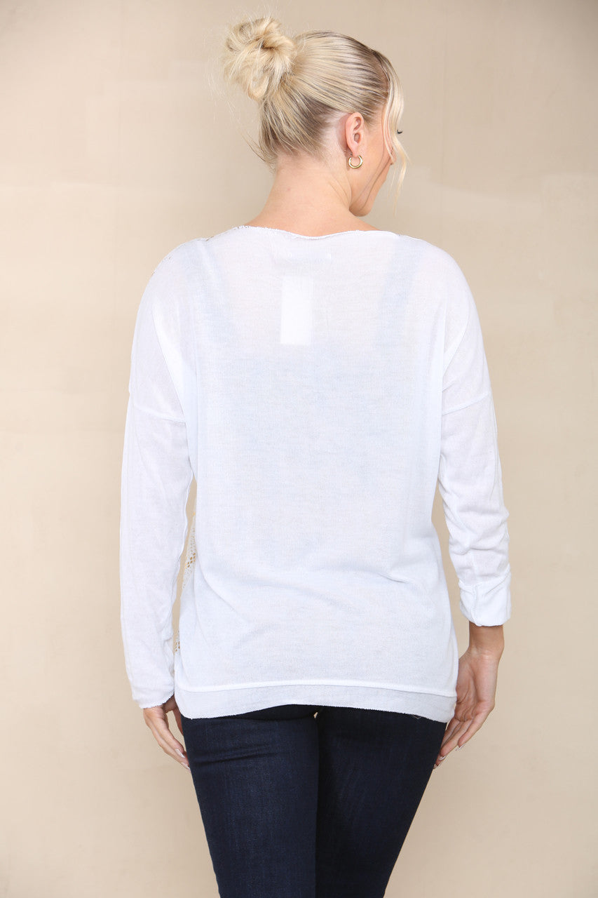 REPTILE FOIL FINE KNIT TOP WHITE