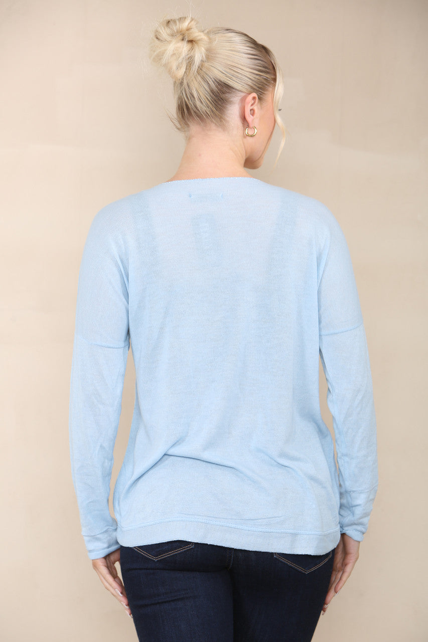 REPTILE FOIL FINE KNIT TOP LIGHT BLUE