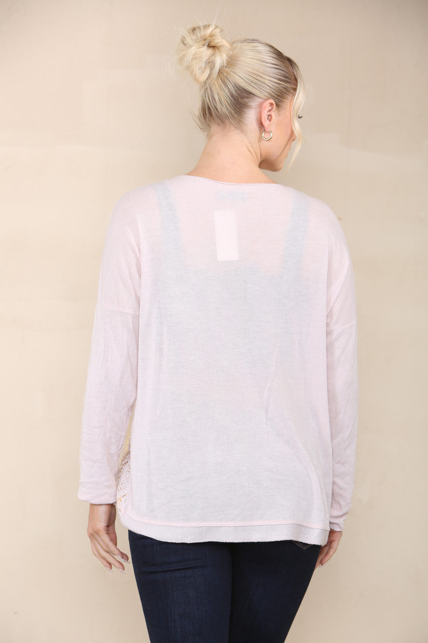 REPTILE FOIL FINE KNIT TOP DUSTY PINK