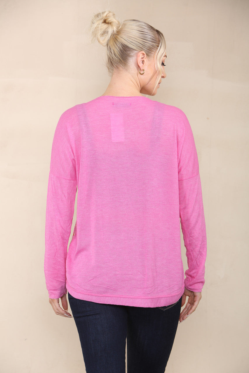 REPTILE FOIL FINE KNIT TOP CERISE