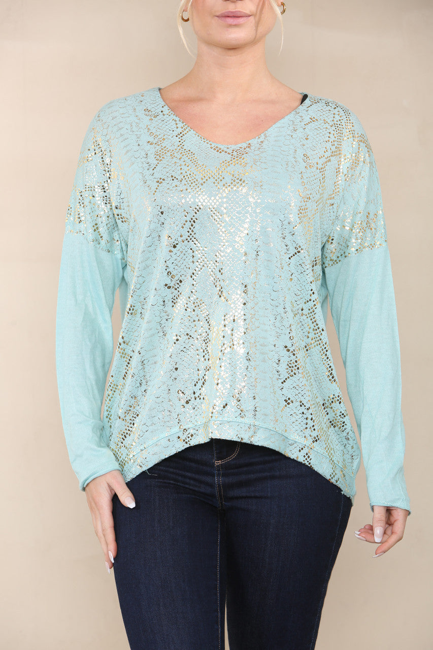 REPTILE FOIL FINE KNIT TOP MINT