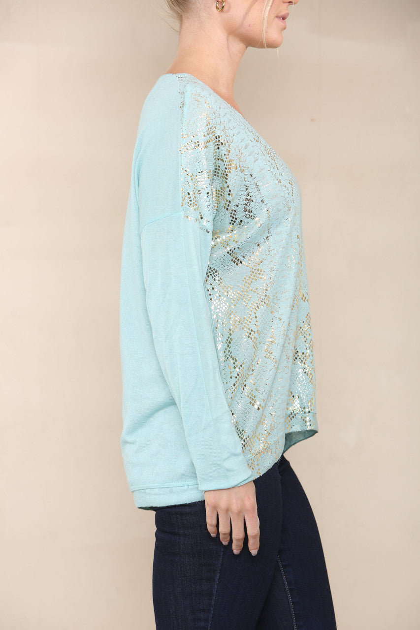 REPTILE FOIL FINE KNIT TOP MINT