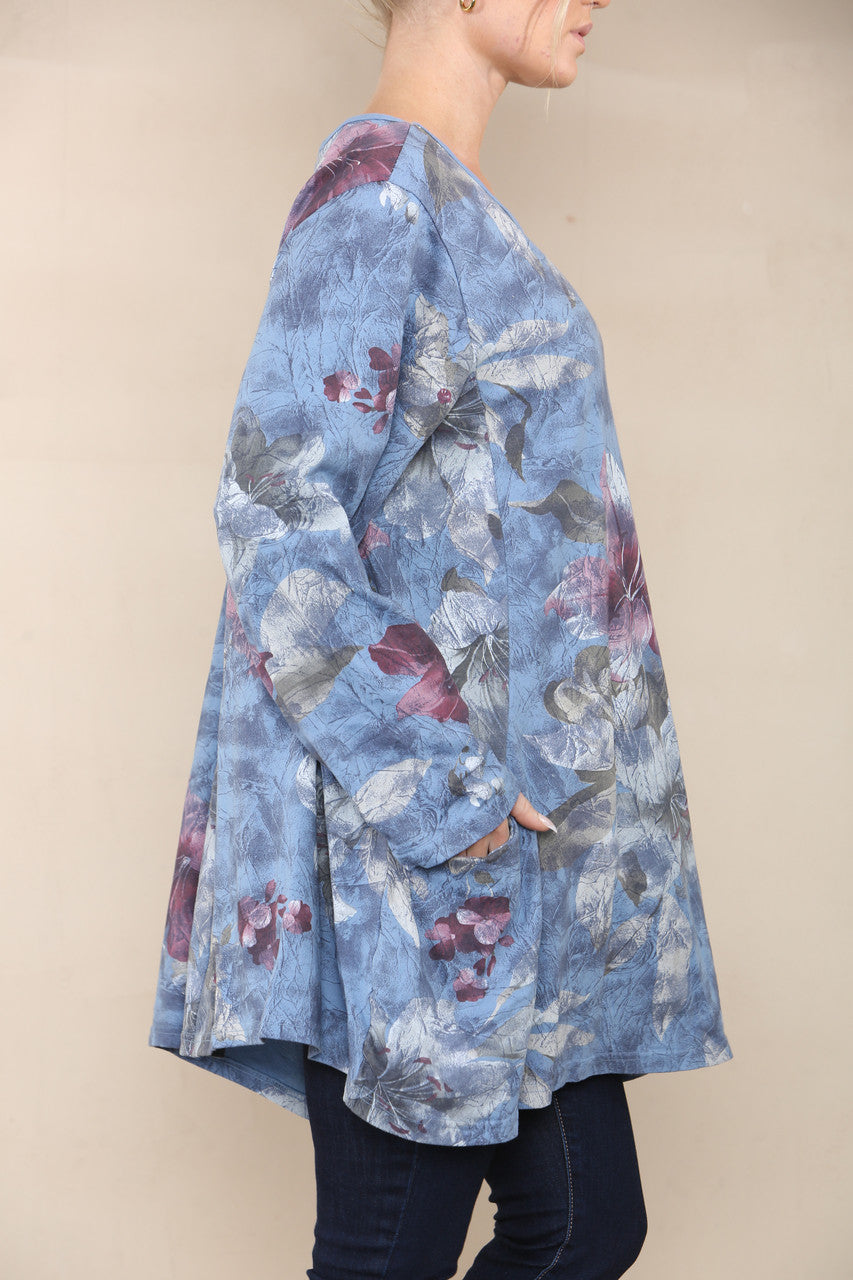FLORAL LILY PRINT TOP DENIM