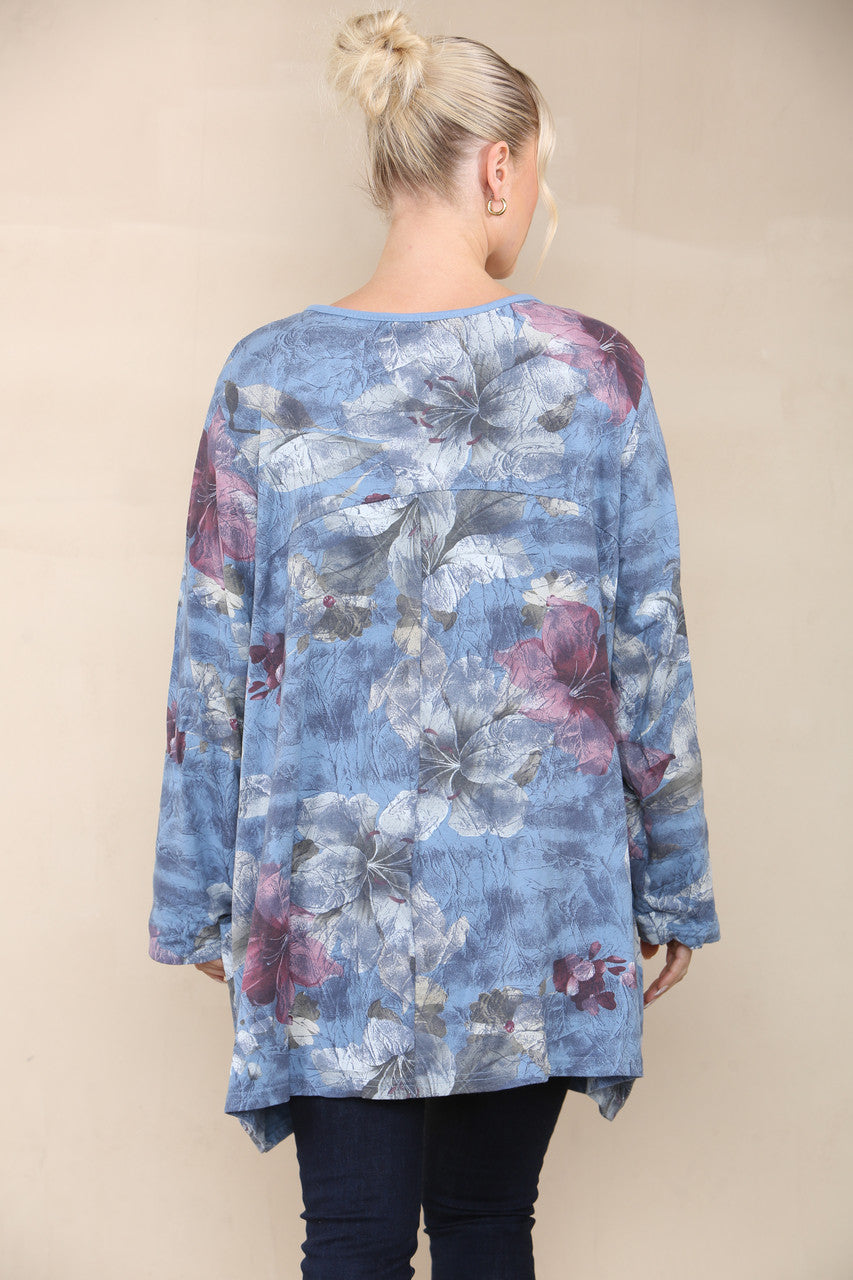 FLORAL LILY PRINT TOP DENIM