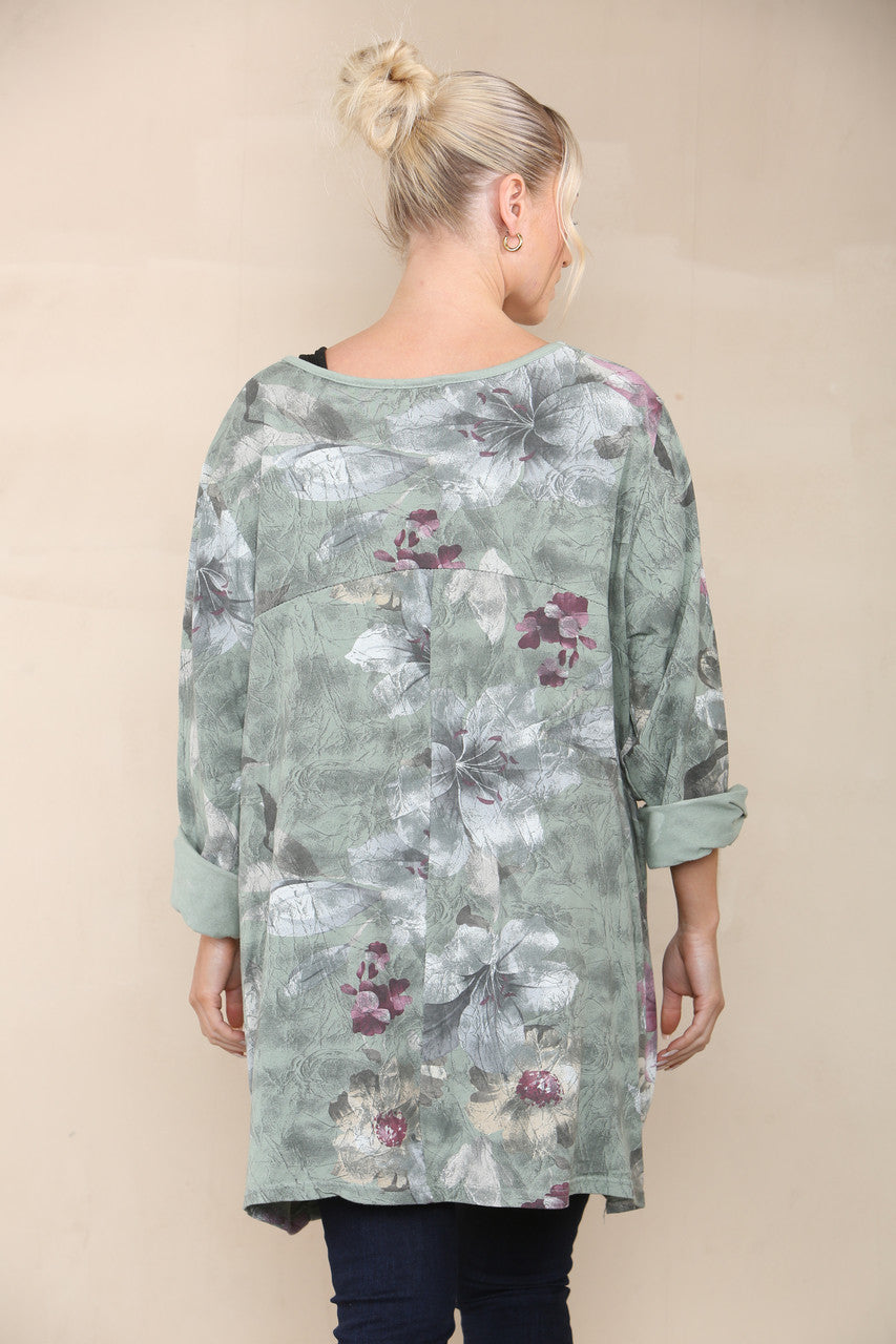 FLORAL LILY PRINT TOP KHAKI