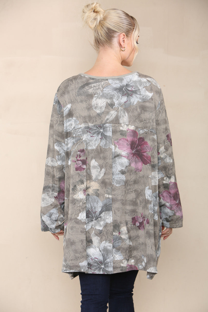 FLORAL LILY PRINT TOP TAUPE