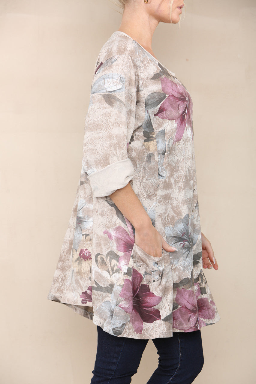 FLORAL LILY PRINT TOP STONE