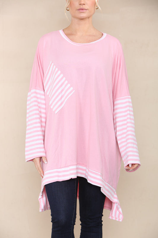 TOP MET STREEP Mouw EN ZAK ROZE