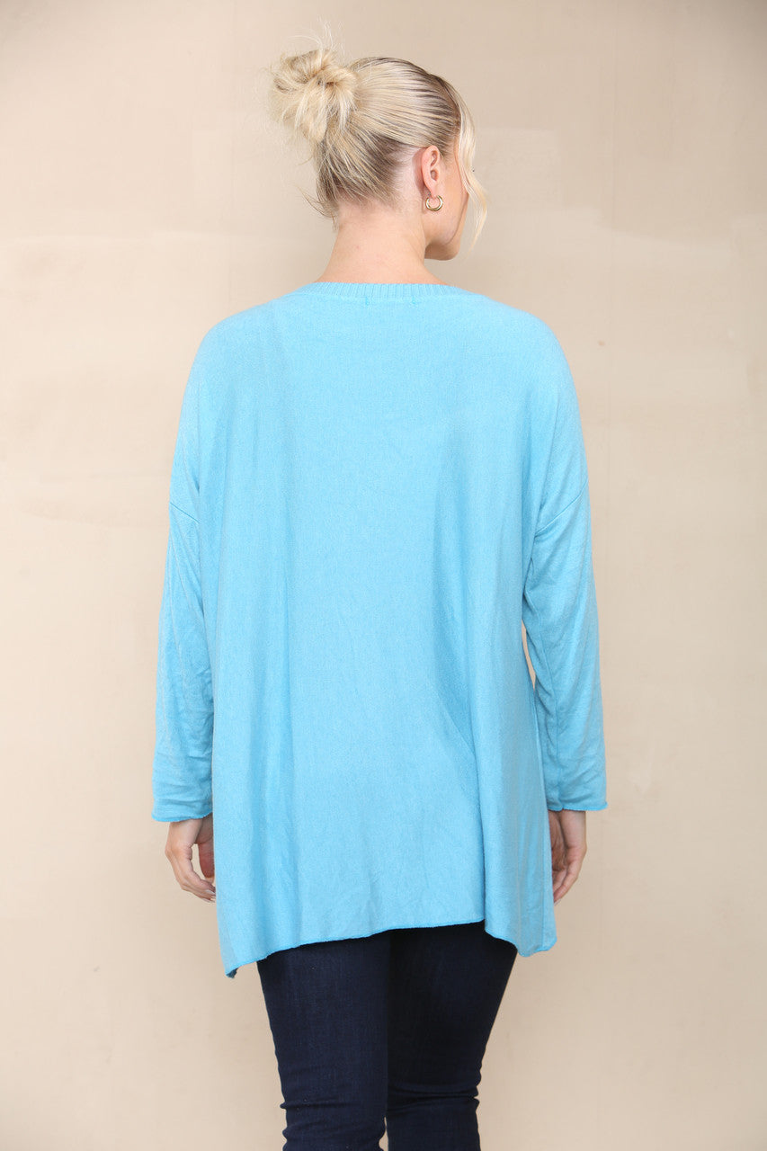 STAR SEQUIN FOIL FINE KNIT TOP TURQUOISE