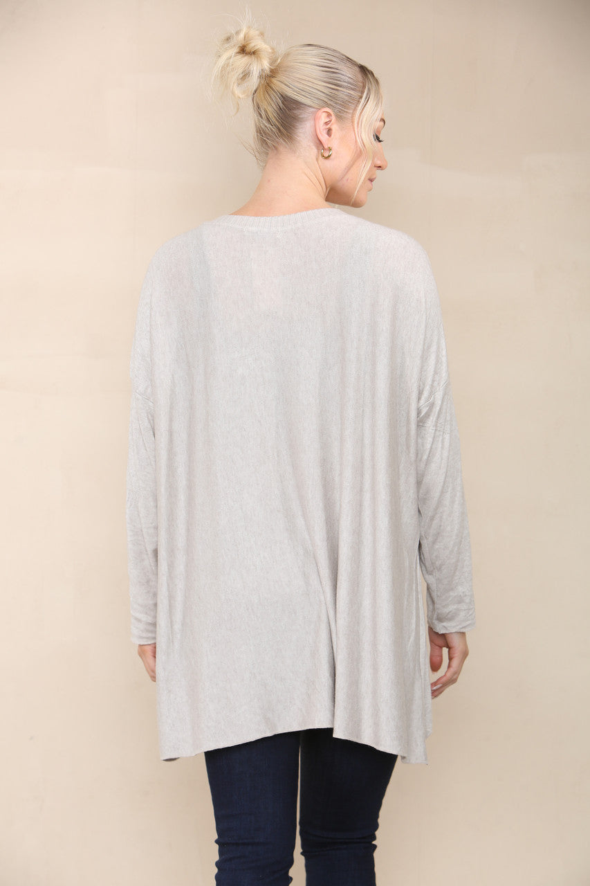 STAR SEQUIN FOIL FINE KNIT TOP STONE
