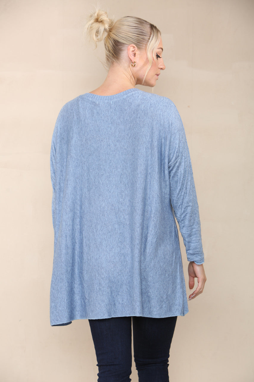 STAR SEQUIN FOIL FINE KNIT TOP DENIM