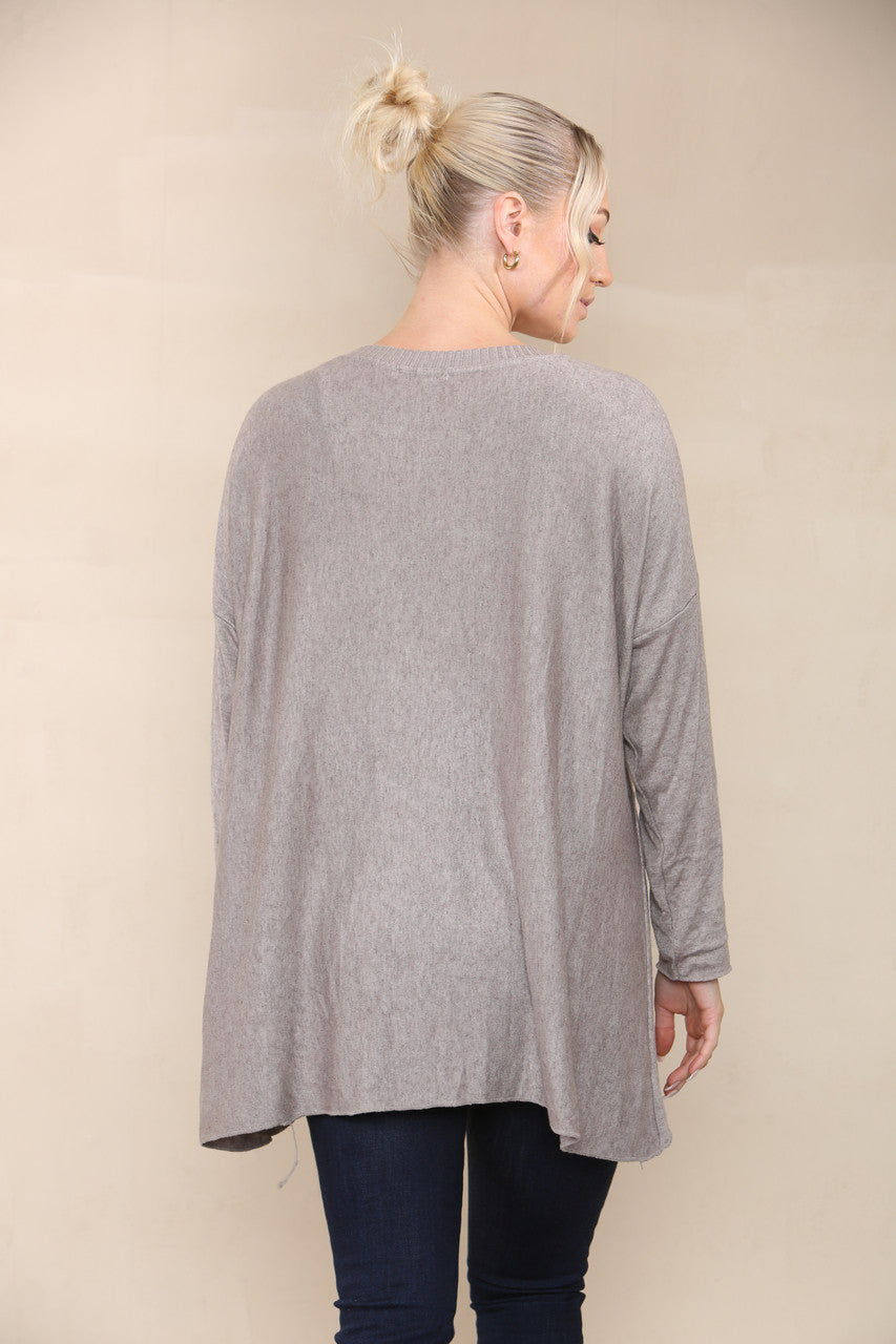 STAR SEQUIN FOIL FINE KNIT TOP TAUPE