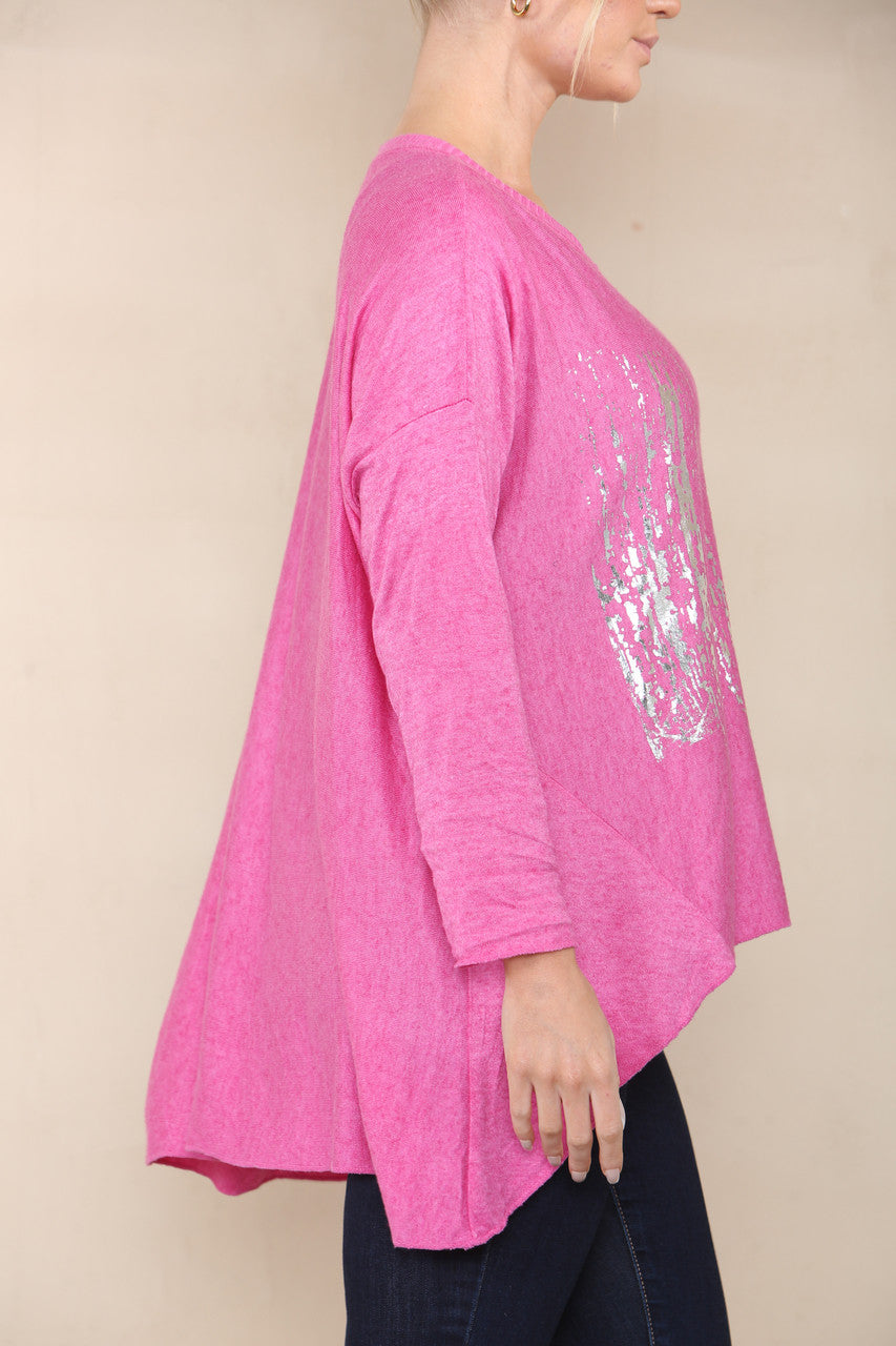 STAR SEQUIN FOIL FINE KNIT TOP CERISE