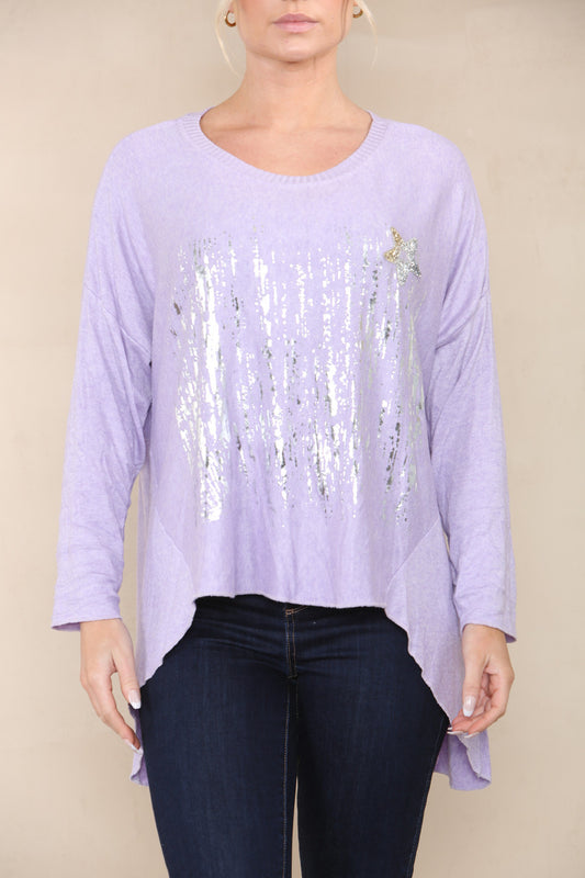 STER PAILLETTE FOLIE FIJNE TRICOT TOP LILA